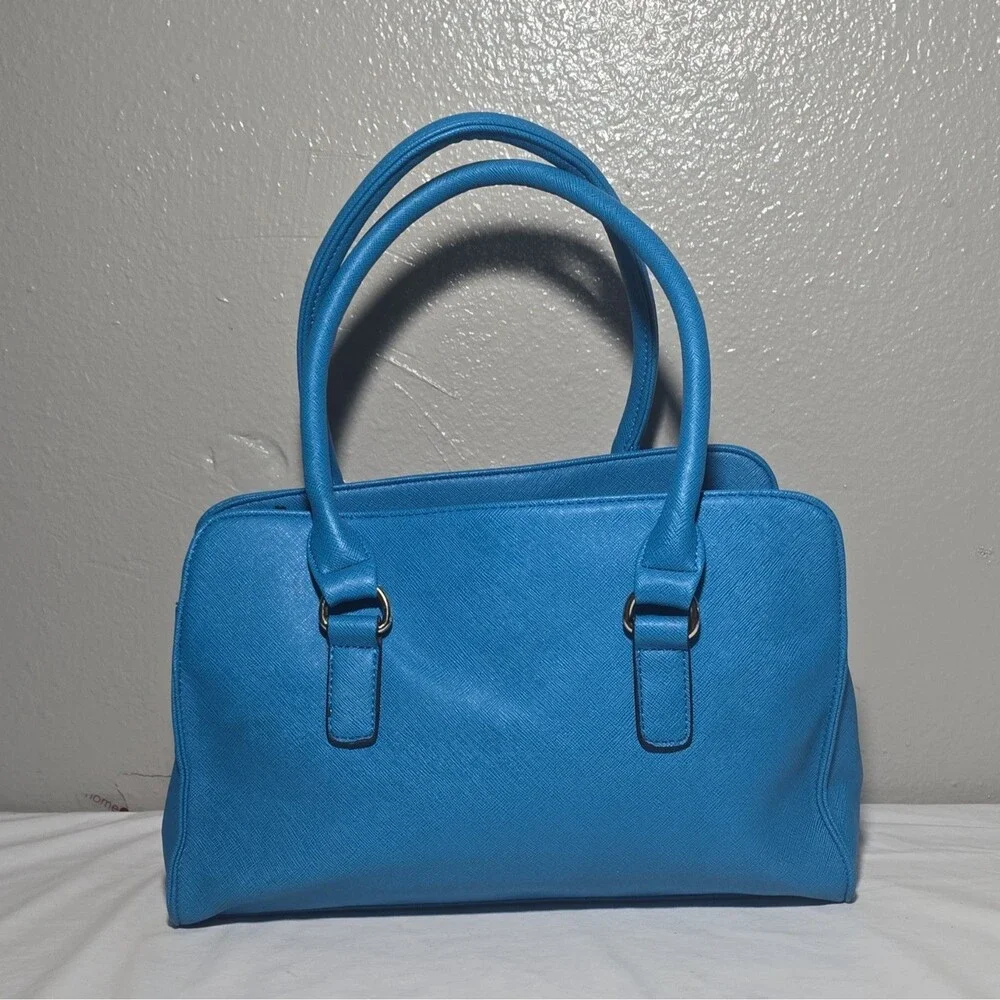 Call It Spring Cobalt Blue Saffiano Faux Leather Satchel Tote Bag Padlock Gold